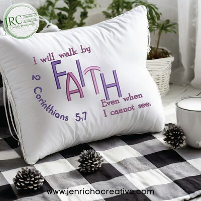 Faith - Corinthians 5:7 Embroidered Pillow Cover - image1
